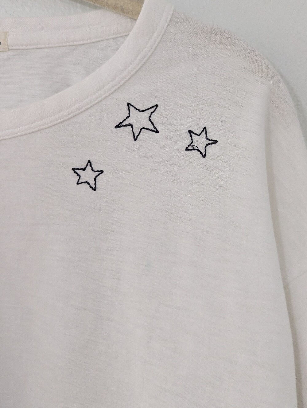 Rag & Bone Scribble Embroidered Star Long Sleeve Shirt Crop White Medium M - Picture 3 of 10